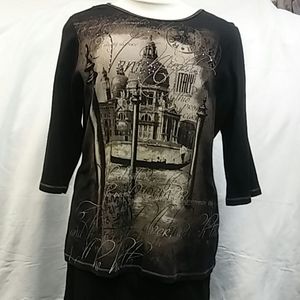 Essentials- 1X- 3/4 sleeves- city scene